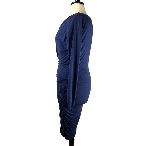 Body Con Athleta Solstice Navy Blue Draped Neck Midi Dress, Women's Size Medium - Picture 5 of 9